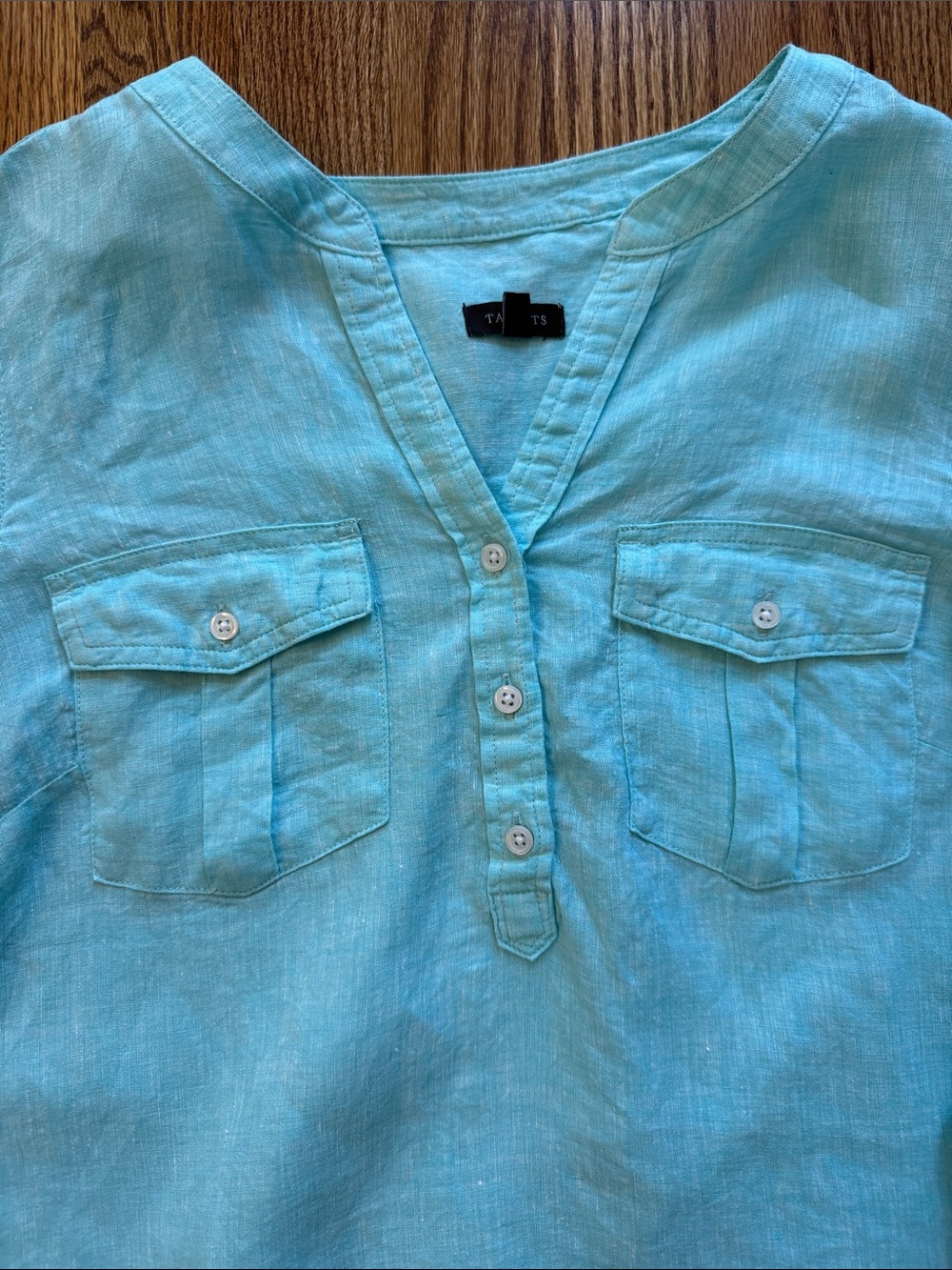 Talbots Light Aqua V-Neck Linen Tunic Top - Women - Picture 2 of 5